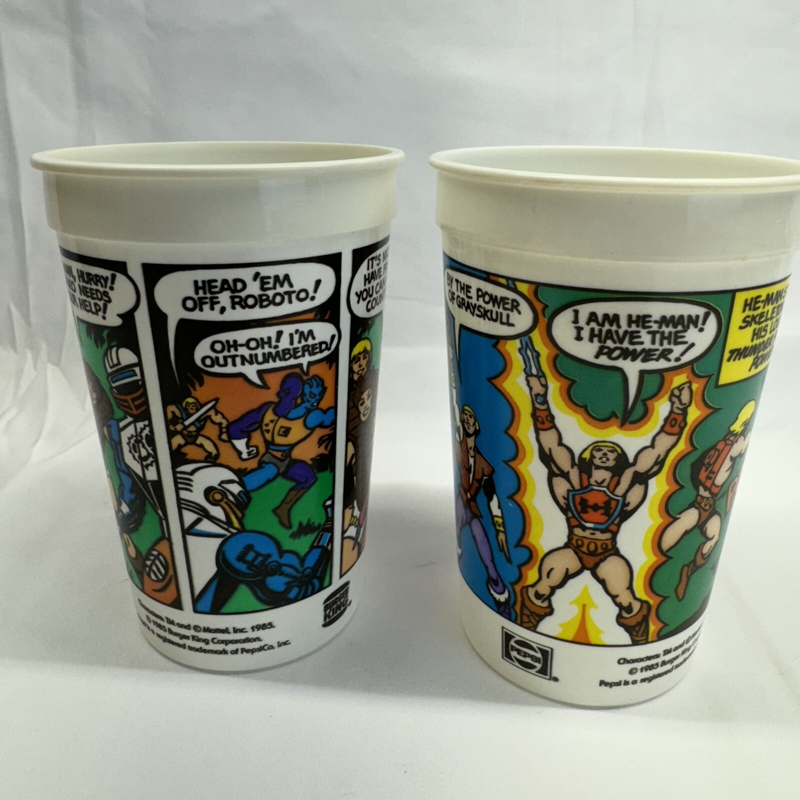 Set of 2 Plastic Cups He-Man Masters of the Universe 185 Burger King Mattel