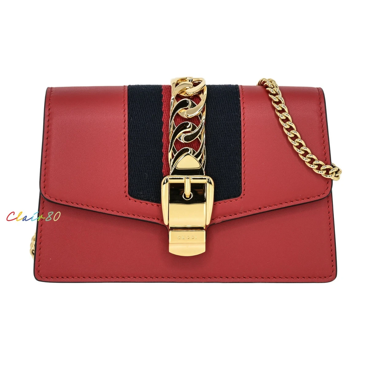 New Authentic Gucci Sylvie Super Mini Leather Cross Body Bag