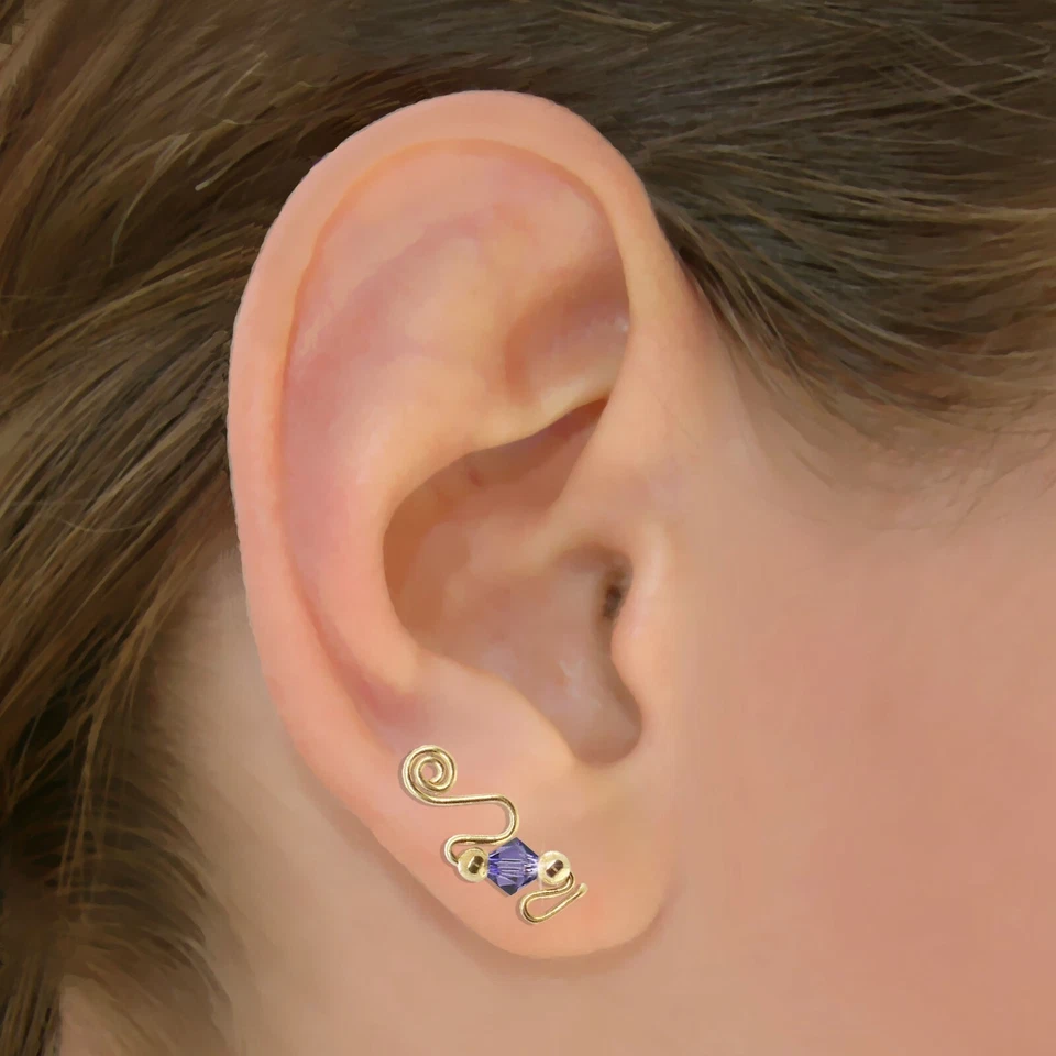 Ear Climbers Ear Crawlers Sweeps Earring Gold with Hematite Heart Gemstone Beads - Image 2 of 2