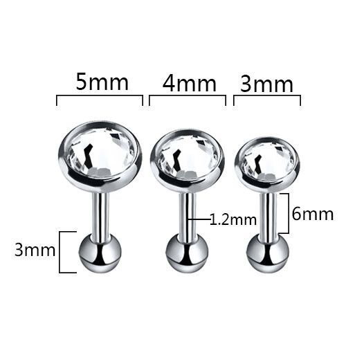 Labret Piercing Ear Ring Surgical Steel 6 8mm Stud Crystal Flat Back Tragus 316L - Bild 11 von 39