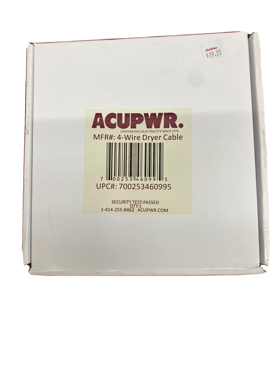 Cavo Di Alimentazione ACUPWR Per Asciugatrice 4 Fili, 10 Piedi - Nuovo Modello A143010