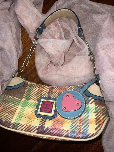 DOONEY & BOURKE Baguette Purse Pastel Plaid Pink Turquoise Bag Tote NWOT - Picture 2 of 11