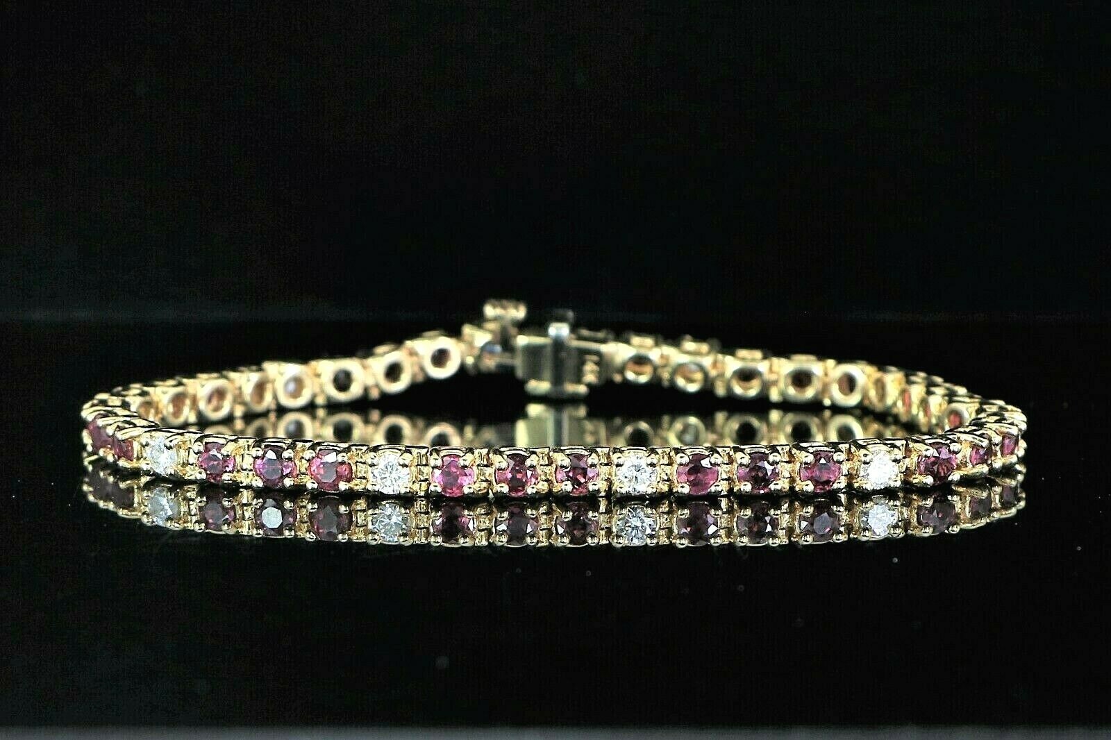 $7,500 14K Solid Yellow Gold Red Ruby Round Diamo… - image 1