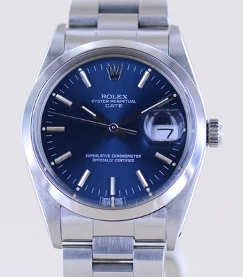 Rolex Uhr Date 15000 Automatic Blue Stick dial Oysterband Stahl 1985 Vintage rar - Bild 1 von 4