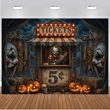 Halloween Circus Backdrop - Creepy Clown Ticket Booth Halloween Party Decorat...
