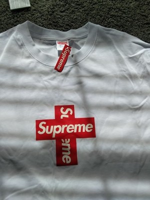 Supreme Cross Box Logo Tee White T-Shirt Size Large 100% Authentic