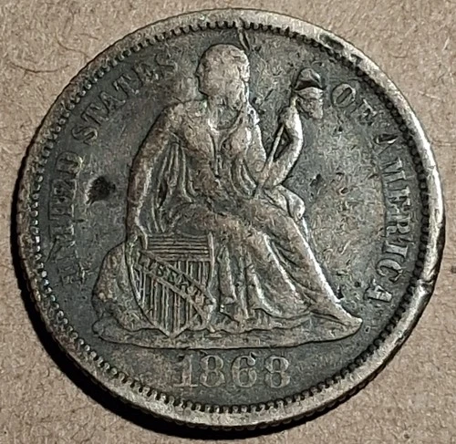 1868 Seated Liberty Dime – Fine Details – Rim Damage – Civil War Era Silver #899