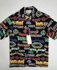 Gucci Men Button Up Short Sleeve Dress Shirt 2018 Heavy Metal Band Logos Size 44