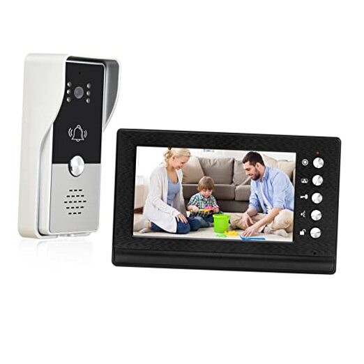 7-Inch Wired Black Video Doorbell Intercom System with Monitor-image