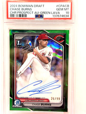 2024 BOWMAN DRAFT CHASE BURNS 1st CHROME PROSPECT ON CARD RC AUTO /99 PSA 10