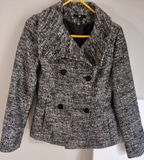 Women's Blazer Size 4 Double Breasted Shawl Lapel Black and White Tweed
