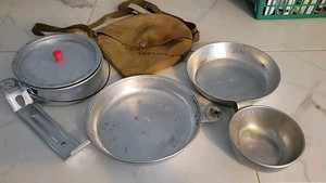  Lightweight Aluminum Camping Mess Kit 5 Piece With Boy Scout Bag 