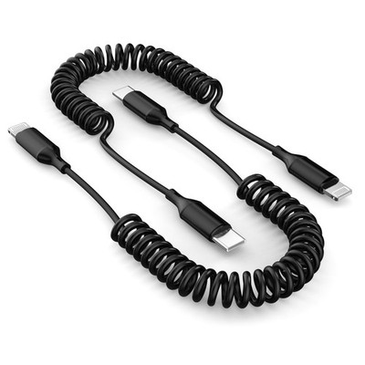 2 Pack 6FT USB C to Lightning Cable MFi Certified Coiled Charger Cord Black Set