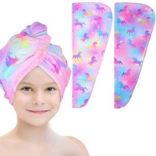 Microfiber Hair Towel Wrap for Kids 2 Pack Rapid Drying Hair Towel with Butto...