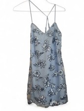 FOREVER 21 Blue Mesh Sequin Floral V-Neck Strappy Lined Slip Mini Dress M