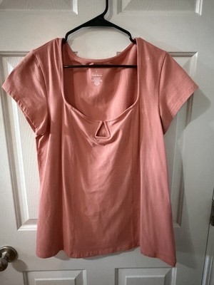 Torrid Womens Plus Size 2 Pink Solid Keyhole Scoop Neck Knit Stretch T-Shirt
