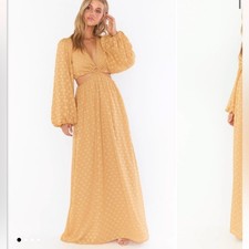 SHOW ME YOUR MUMU Go Out Cut Out Maxi Dress Gold Dot Long Sleeves Boho Medium