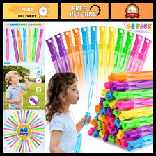 Bulk Bubble Wands for Kids - 60 Pcs, 2OZ Party Favors, Summer Toys, Indoor/Outdo