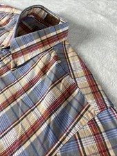 Yves Saint Laurent YSL Men's Vintage Single Pocket Blue Plaid Shirt Size L