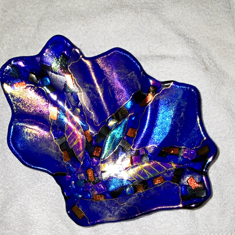 Karen Ehart "Splash Bowl" Art Glass - Fused & Slumped Cobalt Blue Mosaic
