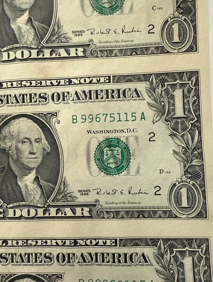 1995 $1- MISCUT/MISALIGNMENT NOT AN ERROR CUT FROM BEP ISSUED SHEET - Image 3 of 4