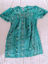 VTG Metropolitan Floral Cotton House Dress Sz M Muumuu Green Blue Cottagecore