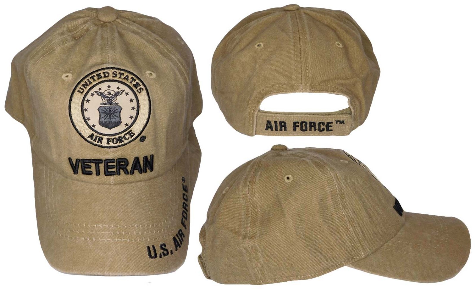 U.S. Air Force Emblem Veteran Khaki Adjustable Embroidered C