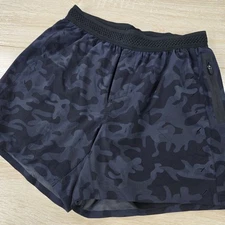 Men's S Ten Thousand Session Short Grey Black Camo Pattern Elastic Gym Shorts
