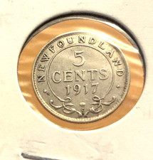 Mogi9 Newfoundland  1917c sterling silver 5 cents VF20