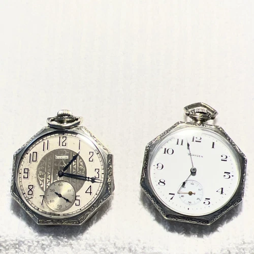 New ListingElgin & Hampden Mechanical Pocket Watches Silver Case Arabic Vintage Antique