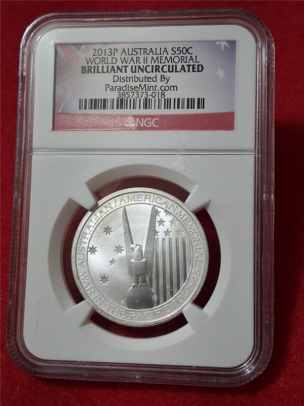 2013P AUSTRALIA S50C SILVER WORLD WAR II MEMORIAL  NGC BRILLIANT UNC #MF-4238
