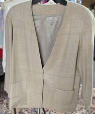 Vintage Liz Claiborne Blazer Jacket Size 12 Beige 100 Silk Padded Shoulder