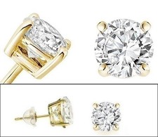 14k Solid Yellow Gold and Round Cubic Zirconia CZ Solitaire Basket Stud Earrings