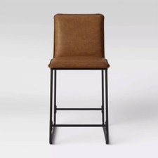 Upholstered Counter Height Barstool with Metal Frame Camel Faux Leather - Room