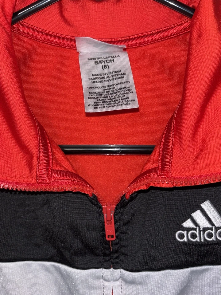 Adidas Athletic Track Jacket Youth Size Small 8 Black Red White Stripes - Image 2 of 4