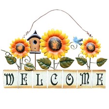 Sunflower Welcome Sign Metal Hanging Welcome Plaque for Wall Front Door - Dec...