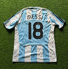 Argentina 2008 Lionel Messi #18 Soccer Jersey White Blue Size XL