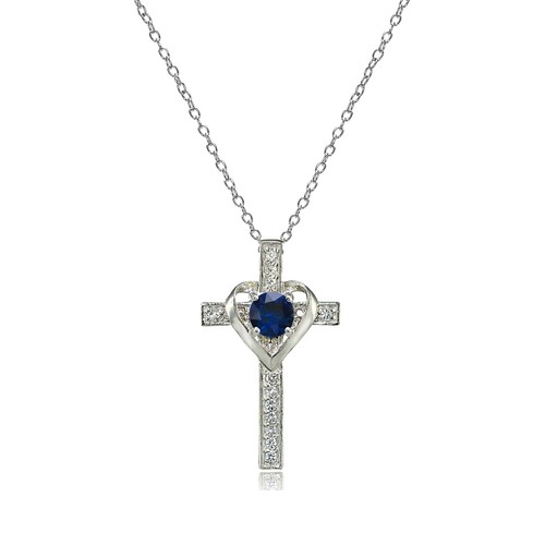 White Topaz Heart in Cross Necklace 