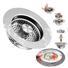 3 In 1 Kitchen Sink Drain Strainer Stopper Combo Pop Up Basket Stainless Steel