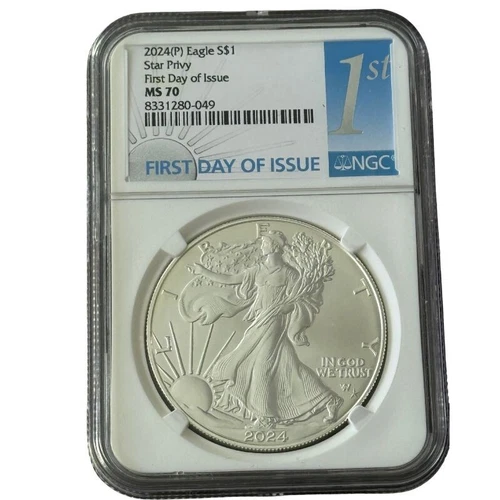 2024 (P) American Silver Eagle Star Privy NGC MS70 FDOI 1st Day of Issue Label