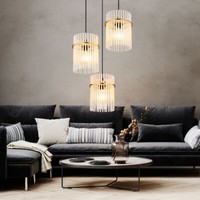 HäNgelampe Pendelleuchte Esszimmerlampe 3 Flammig Glas Gold KüChenlampe H 140 Cm