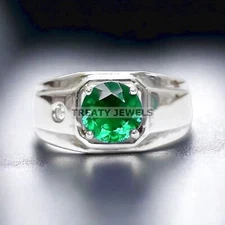 Emerald Round Cut Gemstone With 925 Sterling Silver Ring For Men's #634 *