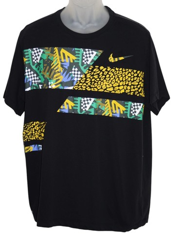 Nike Mens T Shirt Size XL Black Tropical Graphic Dri Fit