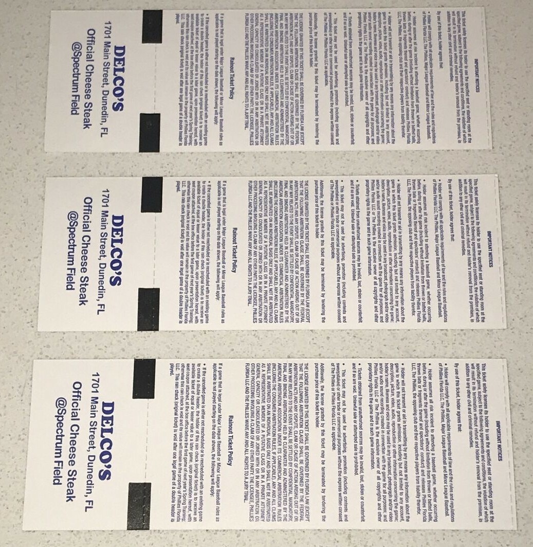 2020 Phillies Jays Braves Tigers Spring Training MLB x3 Unused