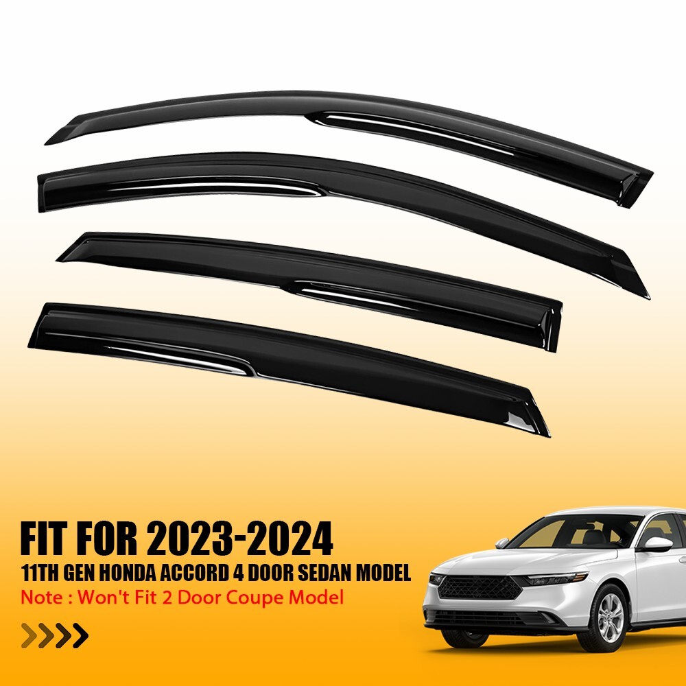 4PCS Black Window Sun Vent Visor Rain Guards For 23-24 11th Gen Honda Accord 4D