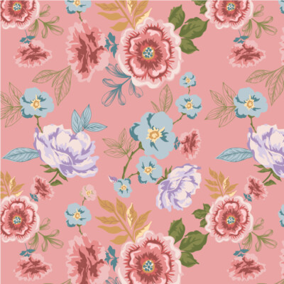 Nature Sings Rose Garden Pink 24121 Floral Fabric Poppie Cotton by Half Yard