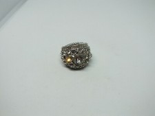 Stunning Silver Tone Cocktail Ring Clear Rhinestone 1" Face Stretch Band NICE