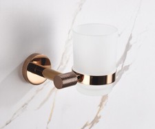 Rose Gold Wall-Mounted Toothbrush Holder with Frosted Glass Cup Stainless steel