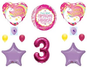 Magical 3rd Unicorn Happy Birthday Party Balloons Decoration Pink