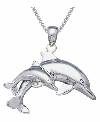 Jewelry Trends Sterling Silver Mother and Baby Dolphin Pendant on Box Chain Neck